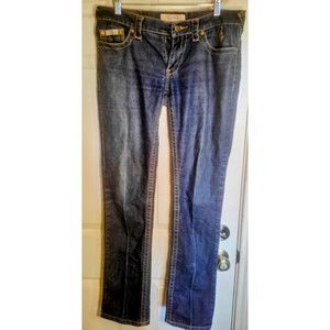 Baby Phat size 9 Jeans Flare Leg Blue Stretch Gold Logo Cat